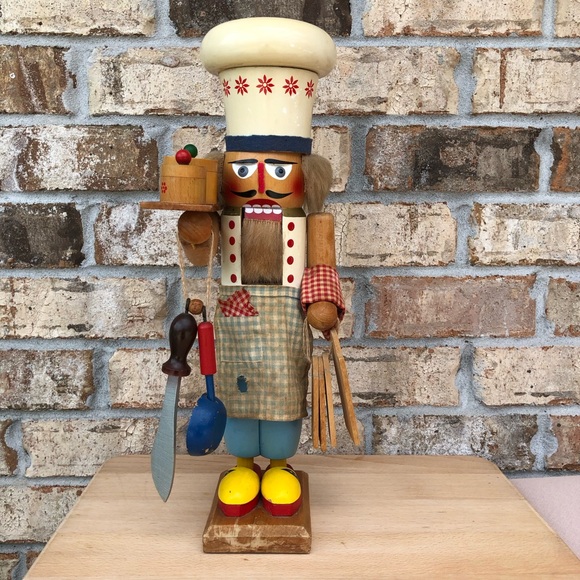 Original Steinbach Volkskunst Vintage Wood Nutcracker Chef From West Germany 16” - Picture 3 of 17